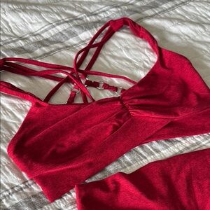Red Strappy Women's Intimate Top and leggings